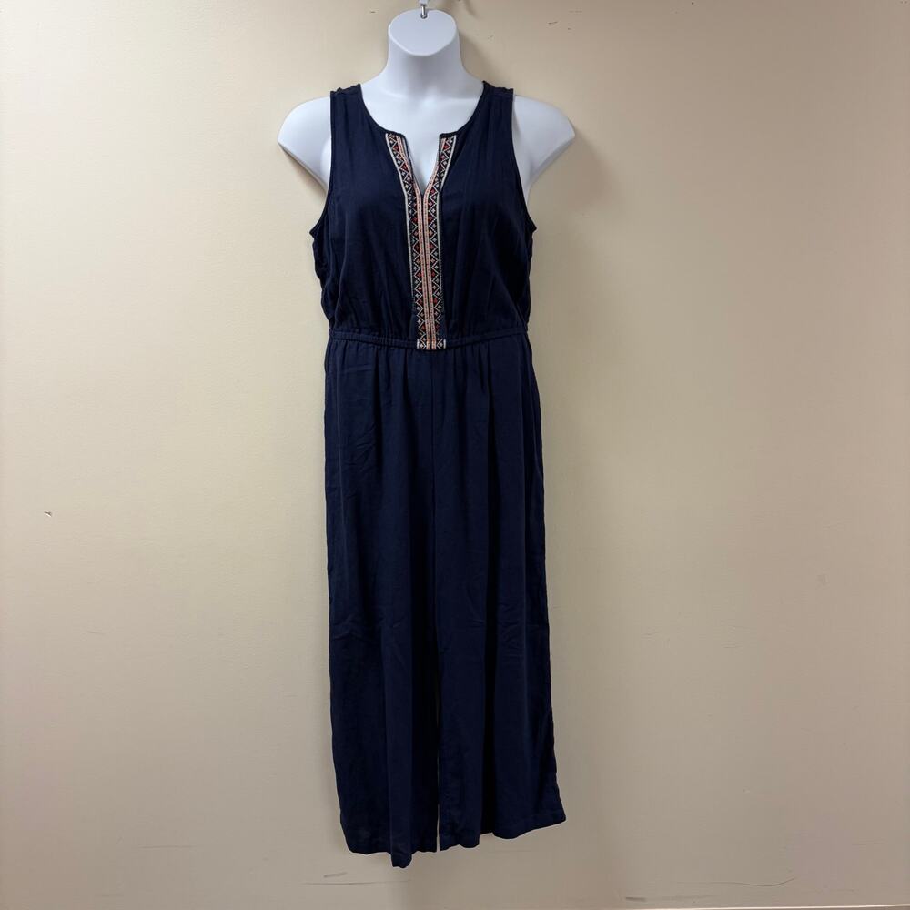 Old Navy Linen-Blend Embroidered Wide-Leg Jumpsuit Coastal Minimalist Military M